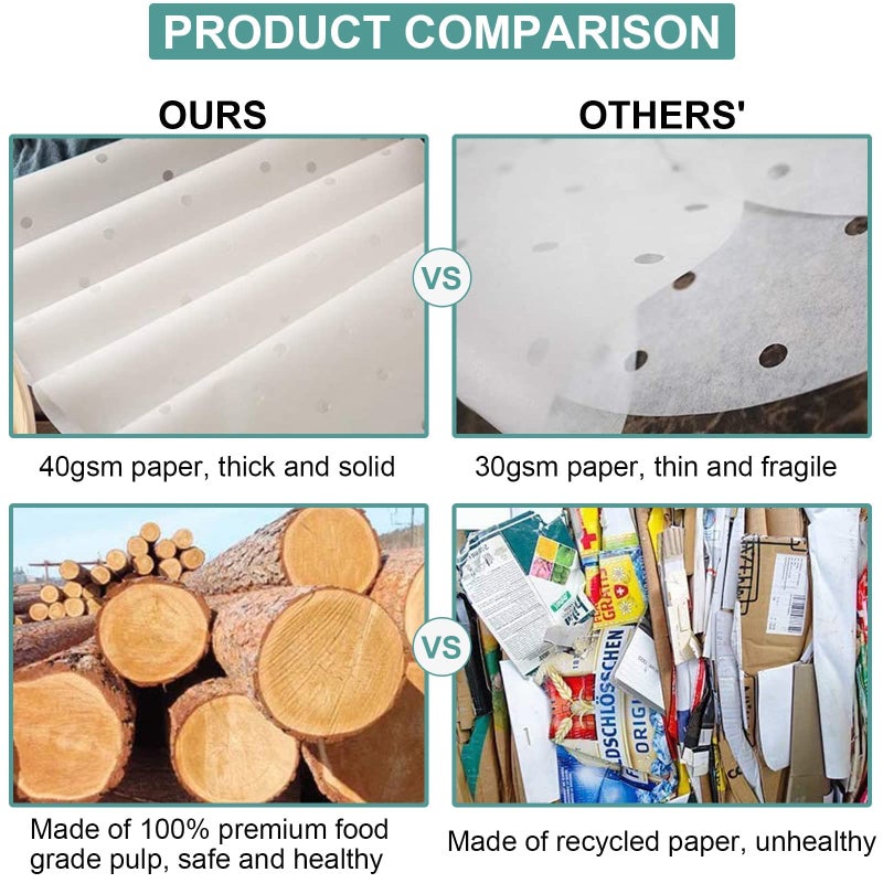 Numola Air Fryer Liners Disposable Parchment Paper, Numola 100 Pcs Airfryer Sheets, 7 Inch White Non-stick Steamer Liner for Oven, Microwave, Bamboos Steaming Basket - Image 3