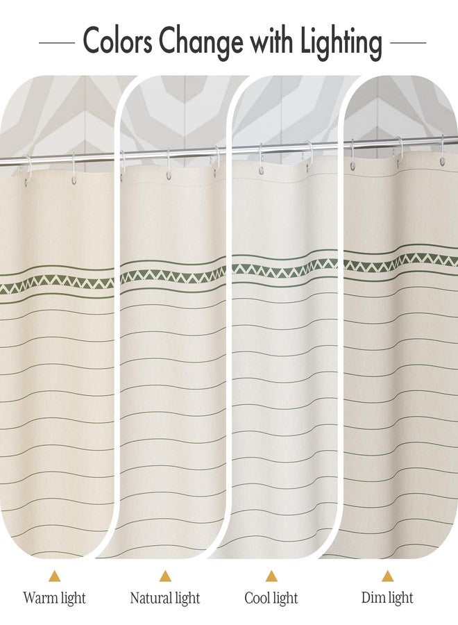 AmazerBath Boho Shower Curtain, Modern Farmhouse Shower Curtain Set with Tassels, Rustic Faux Linen Green Striped Shower Curtain with Hooks, Light Tan Toned, 72x72 Inches - Image 5