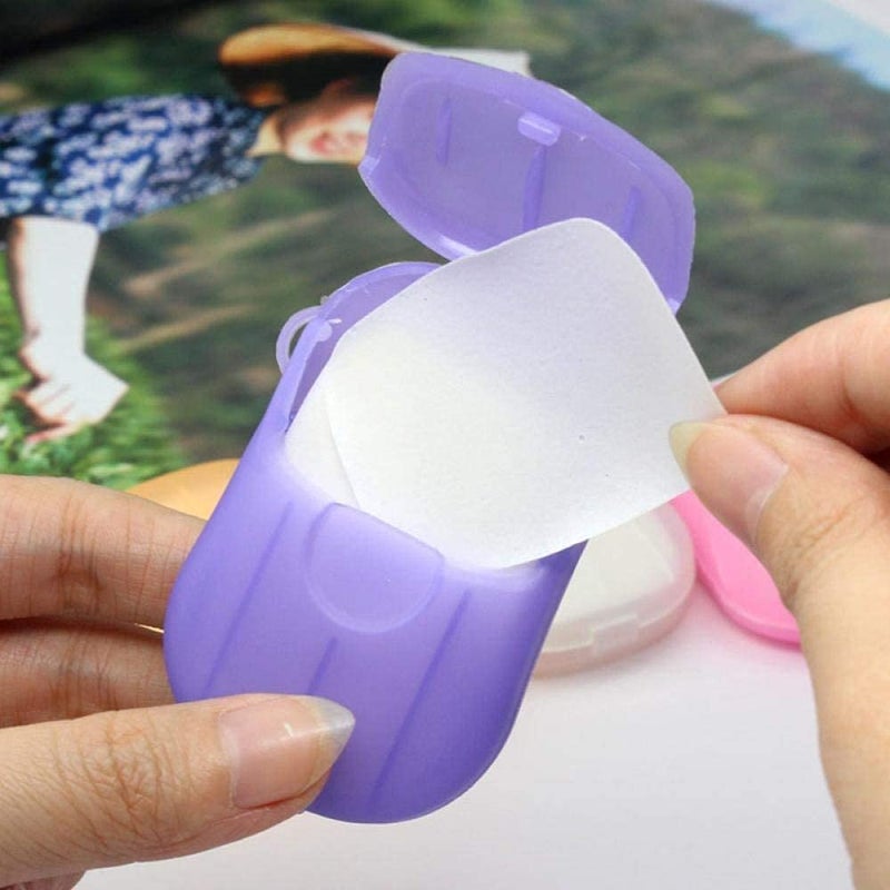 WOX MOX WOX MOX Disposable Hand Washing Cleaning Paper Soap Flakes Mini Soap Paper Travel Hand Washing Box pack of 2 Random Color  - Image 4