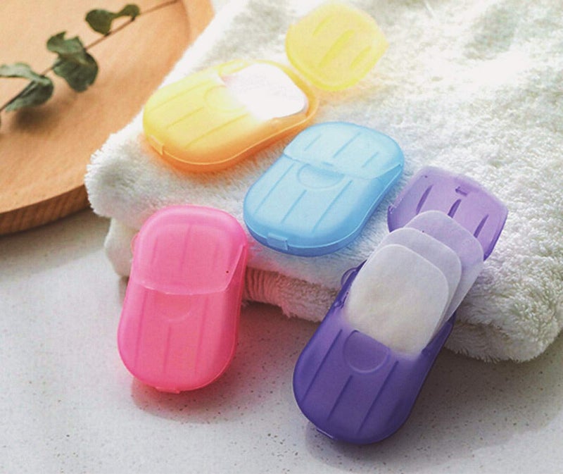 WOX MOX WOX MOX Disposable Hand Washing Cleaning Paper Soap Flakes Mini Soap Paper Travel Hand Washing Box pack of 2 Random Color  - Image 1