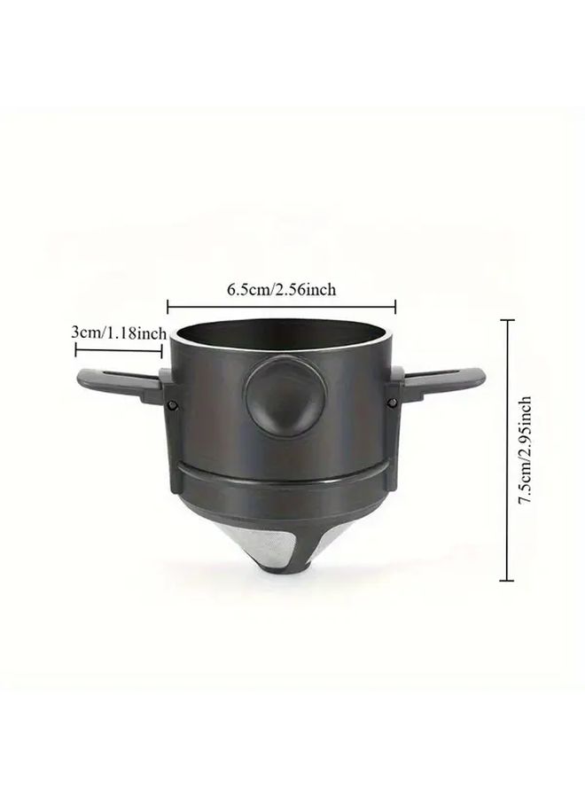 Black Portable Folding Espresso Machine Cup With Built In Filter Compact Travel Mug Collapsible Handle And Hanging Ear Heavy Duty 304 Stainless Steel Construction Coffee Brewing On The Go Space Saving - Image 4
