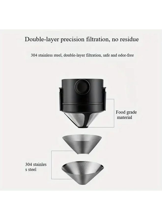 Black Portable Folding Espresso Machine Cup With Built In Filter Compact Travel Mug Collapsible Handle And Hanging Ear Heavy Duty 304 Stainless Steel Construction Coffee Brewing On The Go Space Saving - Image 5
