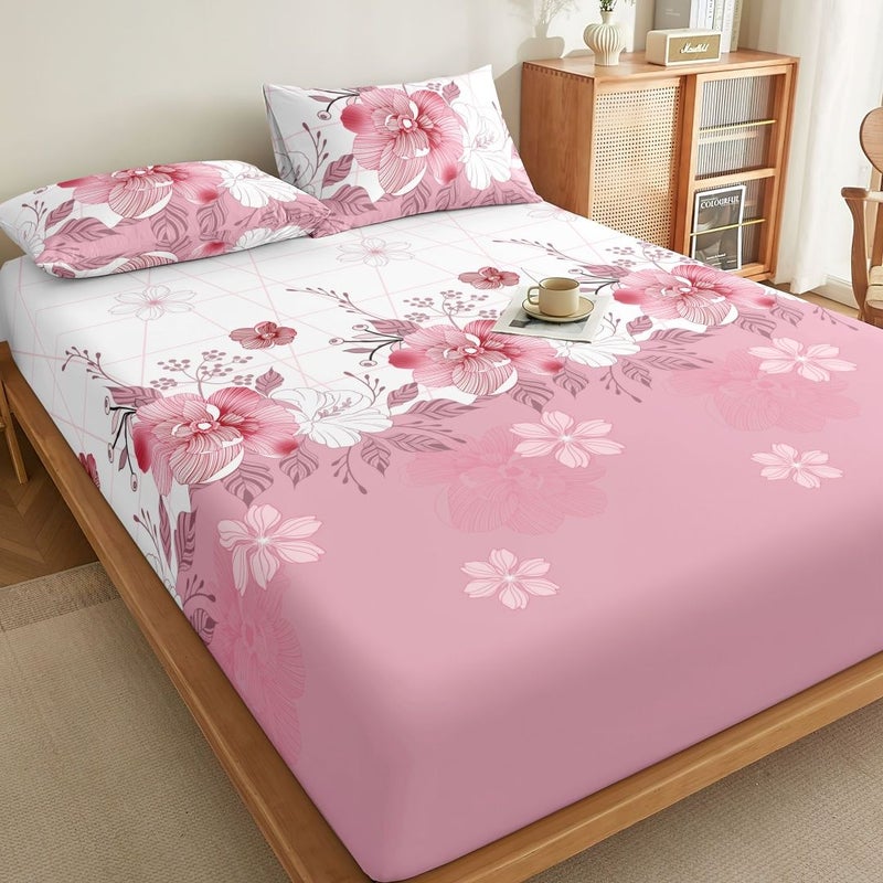 Twin Size Color Romantic Pink 3 Piece Bedding Set Classic Elegant Wrinkle Resistant Elastic 360 Degree Coverage - Image 2