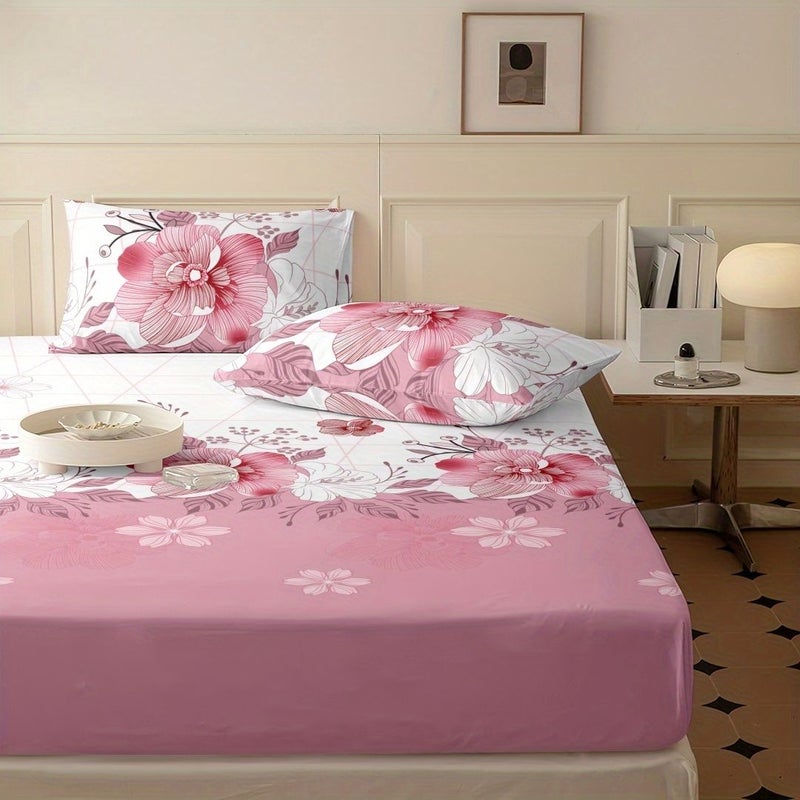 Twin Size Color Romantic Pink 3 Piece Bedding Set Classic Elegant Wrinkle Resistant Elastic 360 Degree Coverage - Image 5