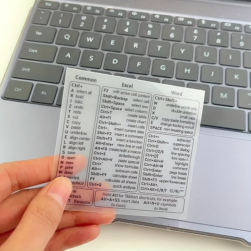 1 قطعة غطاء لوحة مفاتيح شفاف من مادة PET مع إرشادات اختصارات Excel وWord وWindows للعاملين في المكاتب، مصنوع من PVC - Image 1