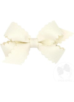 Wee Ones Wee Ones Girls' Classic Grosgrain Hair Bow with Scalloped Edges and Plain Wrap Center on a WeeStay Hair Clip, Mini, Antique White  - Image 1