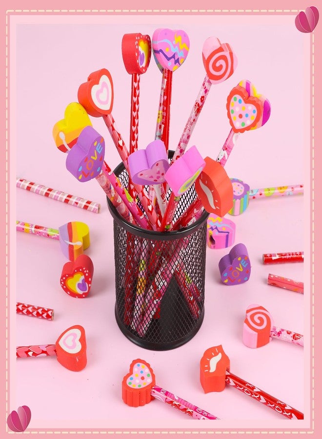 FOIMAS 24pcs Valentine's Day Pencils with Erasers Topper Decorated with Love Hearts Lips Assortment Valentine Stationery Pencil Bulk for Valentine's Day Goodie Bag Filler School Teacher - Image 4