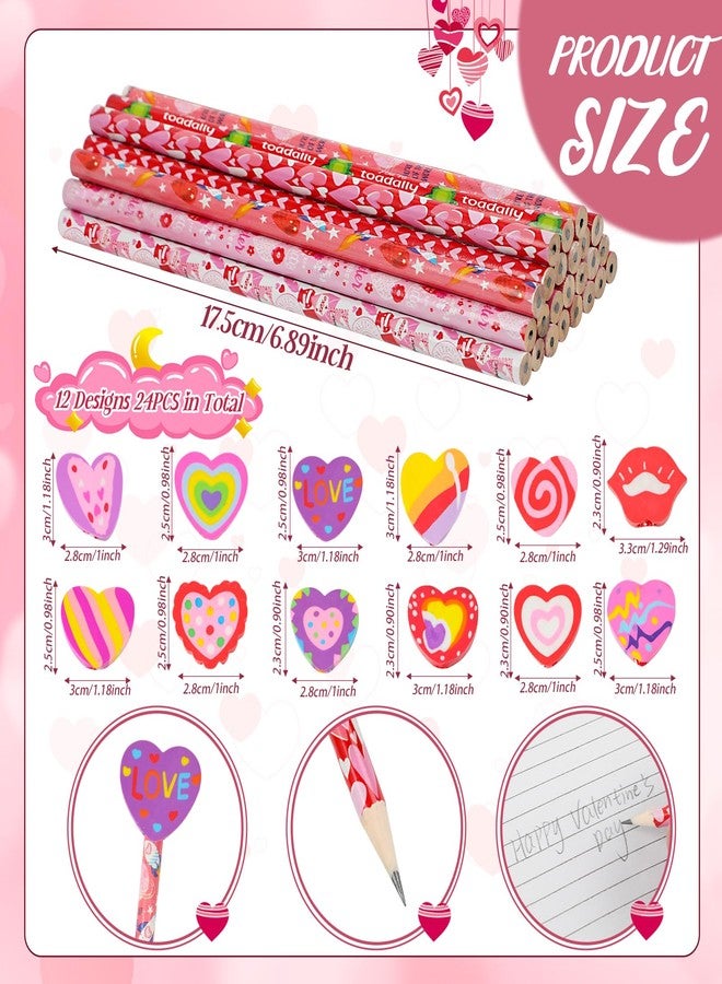FOIMAS 24pcs Valentine's Day Pencils with Erasers Topper Decorated with Love Hearts Lips Assortment Valentine Stationery Pencil Bulk for Valentine's Day Goodie Bag Filler School Teacher - Image 2