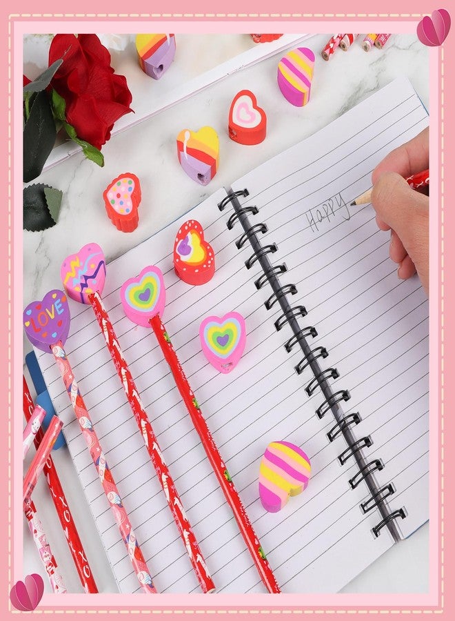 FOIMAS 24pcs Valentine's Day Pencils with Erasers Topper Decorated with Love Hearts Lips Assortment Valentine Stationery Pencil Bulk for Valentine's Day Goodie Bag Filler School Teacher - Image 3