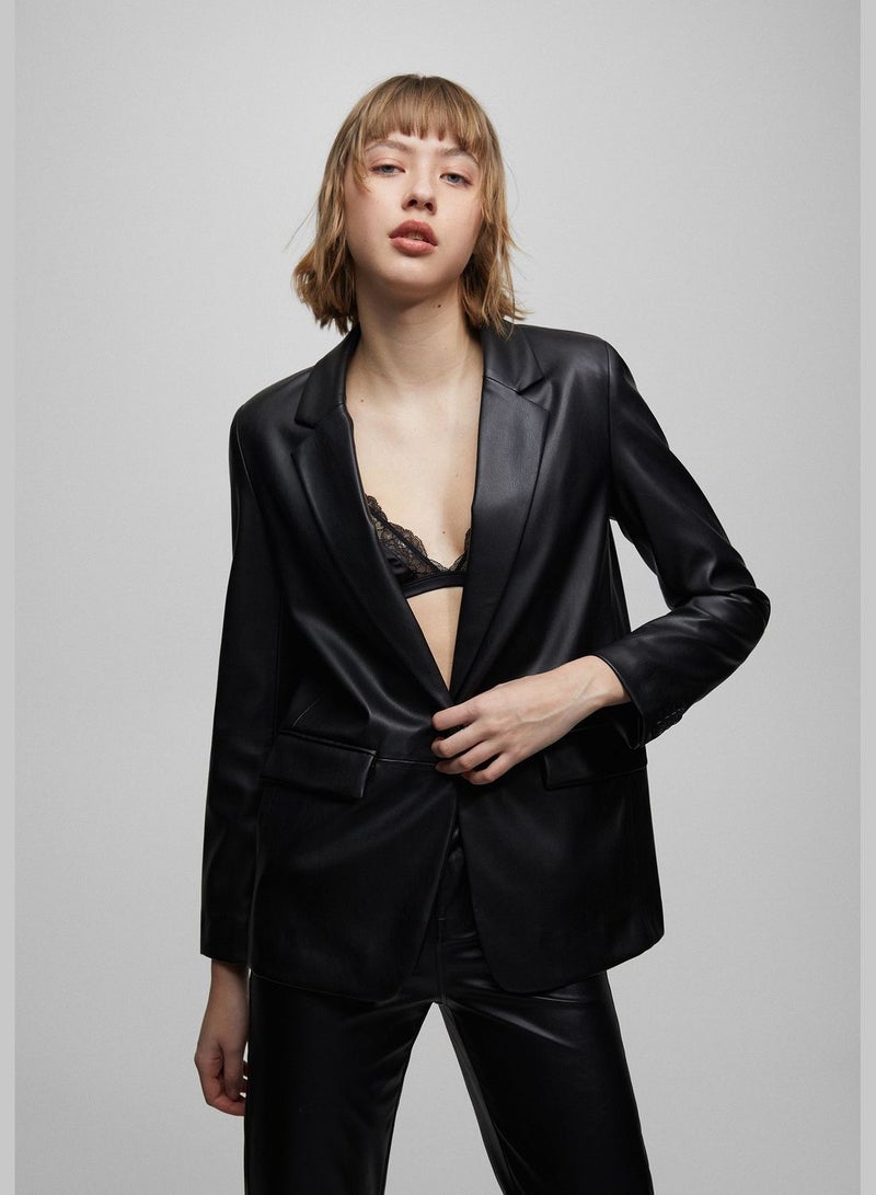 PULL&BEAR Faux leather blazer with a pocket - Image 1