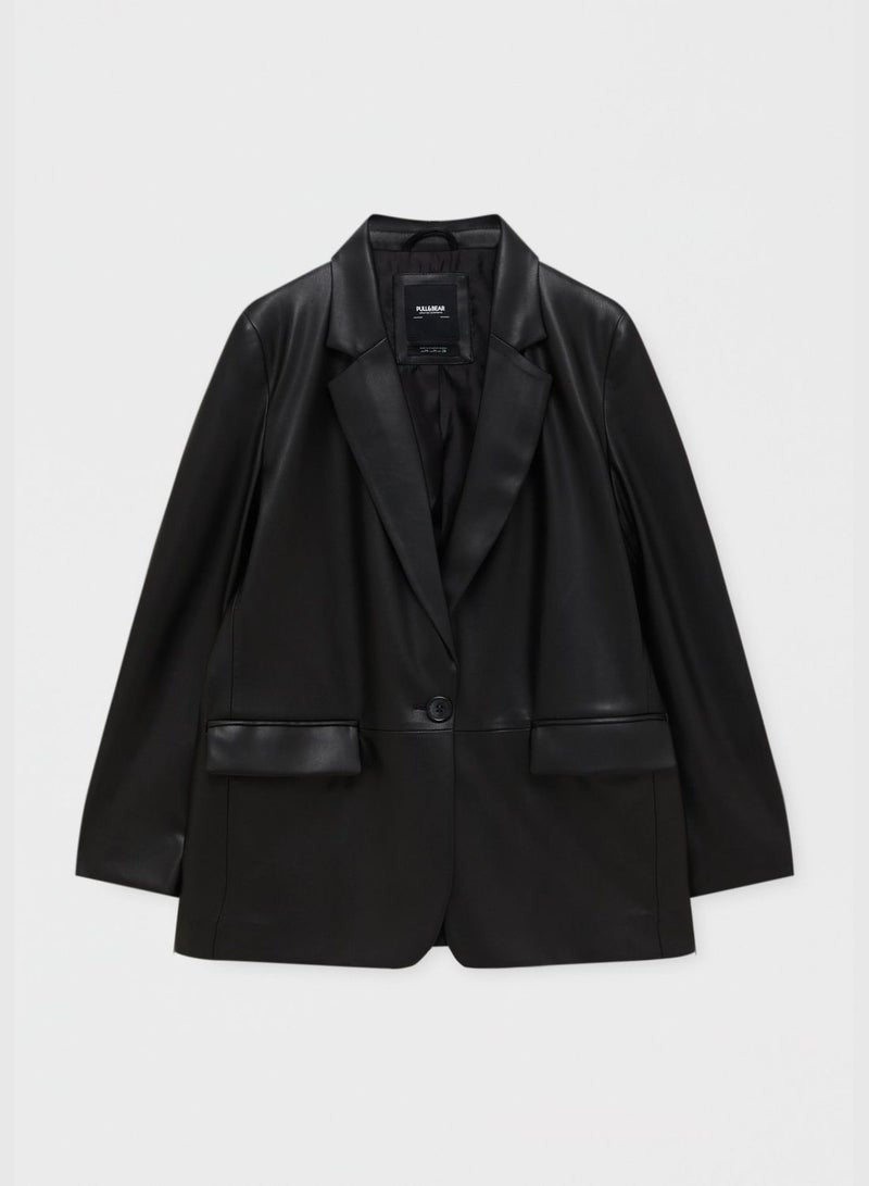 PULL&BEAR Faux leather blazer with a pocket - Image 5