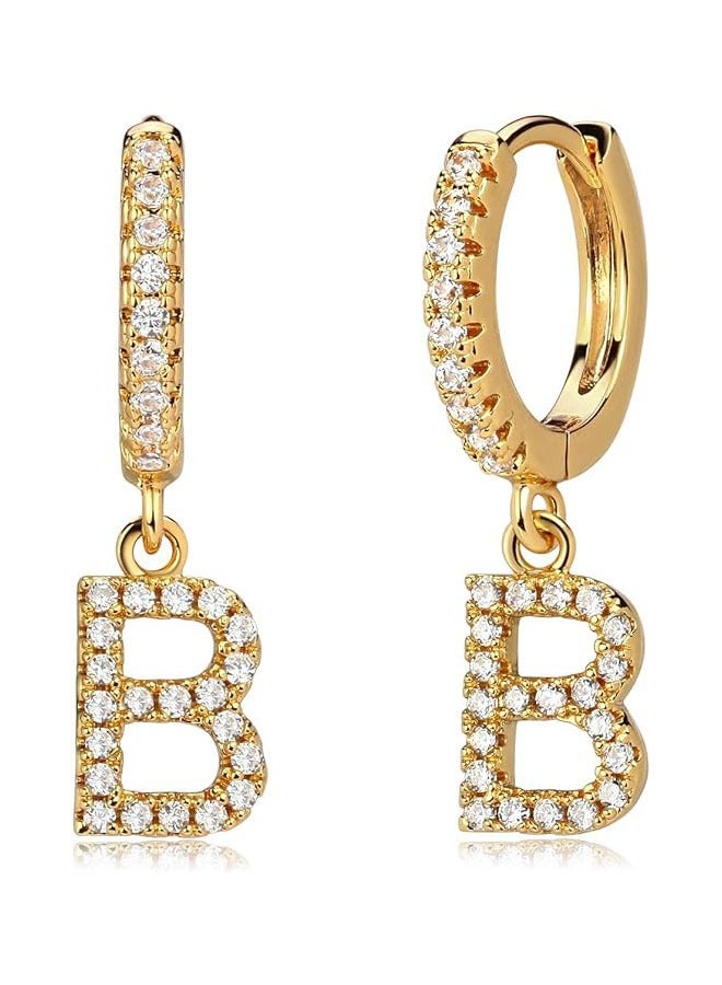 Mevecco Women Huggie Hoop Earrings Gold Initial A-Z Dangle Drop Cubic Zirconia 14K Gold Filled Small Simple Hypoallergenic Personalized Jewelry - 26 Letters - Image 1