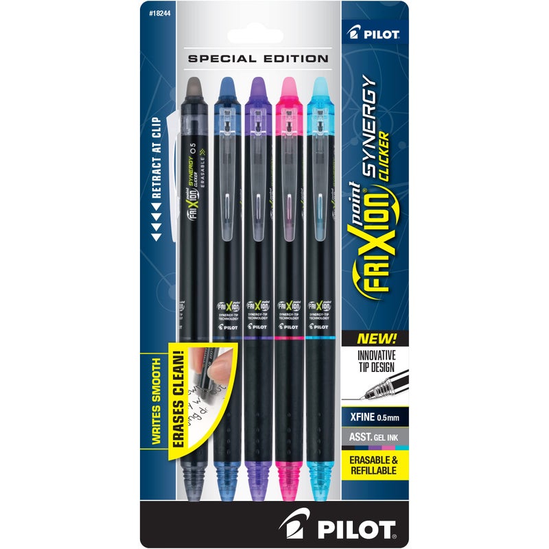 PILOT FriXion Synergy Clicker Erasable, Refillable & Retractable Gel Ink Pens, Extra Fine Point, Assorted Ink Colors, 5-Pack (18244) - Image 1