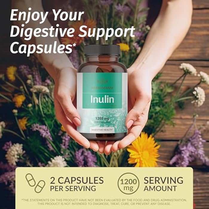 HERBAMAMA Inulin Powder Capsules 1200mg - Digestive Support & Gut Cleanse with Inulin Prebiotic Fiber - Vegan, Non-GMO Chicory Root Powder Supplement - Image 2
