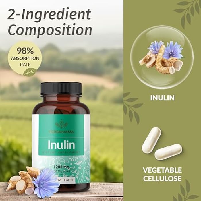 HERBAMAMA Inulin Powder Capsules 1200mg - Digestive Support & Gut Cleanse with Inulin Prebiotic Fiber - Vegan, Non-GMO Chicory Root Powder Supplement - Image 4
