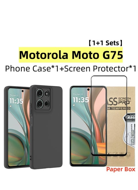 [1+1 Sets] For Motorola Moto G75 Case & Screen Protector Frosted Pudding Material TPU Cover with Tempered Glass Screen Protector