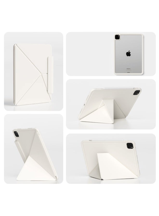 Zhiting Ipad 11/10th Generation Protective Case, Full Coverage With Detachable Magnetic K-fold Design, Dual-sided Clamping, Slim Multi-angle Folding Rotating Stand, Anti-bend And Drop-resistant - Cream White - Image 1