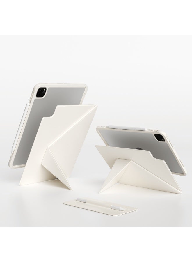 Zhiting Ipad 11/10th Generation Protective Case, Full Coverage With Detachable Magnetic K-fold Design, Dual-sided Clamping, Slim Multi-angle Folding Rotating Stand, Anti-bend And Drop-resistant - Cream White - Image 2