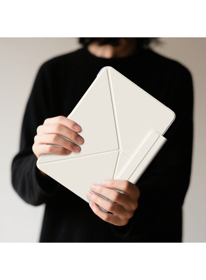 Zhiting Ipad 11/10th Generation Protective Case, Full Coverage With Detachable Magnetic K-fold Design, Dual-sided Clamping, Slim Multi-angle Folding Rotating Stand, Anti-bend And Drop-resistant - Cream White - Image 3