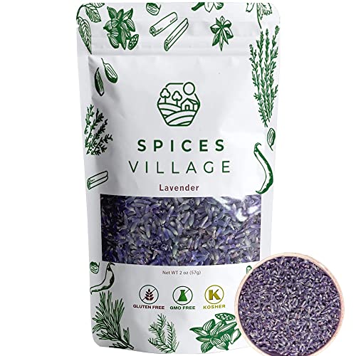 Spices Village SPICES VILLAGE Lavender Dried Lavender Buds Natural Lavender Buds for Food 2 oz Herbal Tea Potpourri Wedding Confetti Pillow  Kosher Gluten Free Vegan Non GMO Resealable Bulk Bag 
