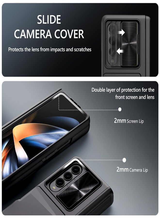 جبيه جراب GBEE لهاتف سامسونج جالاكسي زد فولد 4 مع حامل بطاقات، مسند، حماية للمفصلات، غطاء كاميرا منزلق، وواقي شاشة مدمج، جراب هاتف متين لهاتف جالاكسي زد فولد 4 إصدار 2022 (أسود) - Image 4