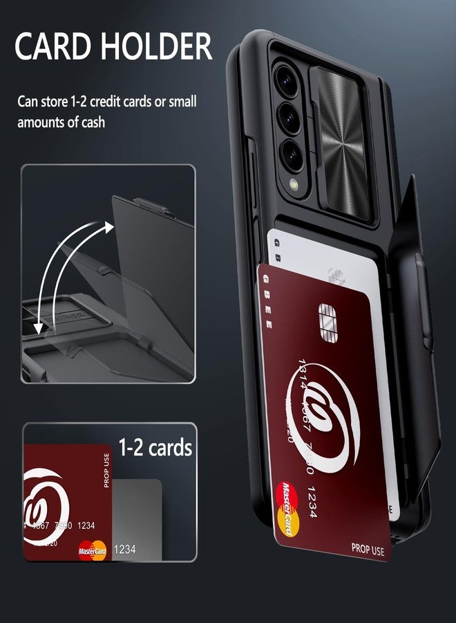 جبيه جراب GBEE لهاتف سامسونج جالاكسي زد فولد 4 مع حامل بطاقات، مسند، حماية للمفصلات، غطاء كاميرا منزلق، وواقي شاشة مدمج، جراب هاتف متين لهاتف جالاكسي زد فولد 4 إصدار 2022 (أسود) - Image 3