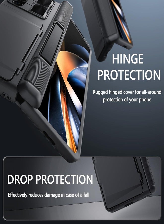 جبيه جراب GBEE لهاتف سامسونج جالاكسي زد فولد 4 مع حامل بطاقات، مسند، حماية للمفصلات، غطاء كاميرا منزلق، وواقي شاشة مدمج، جراب هاتف متين لهاتف جالاكسي زد فولد 4 إصدار 2022 (أسود) - Image 5