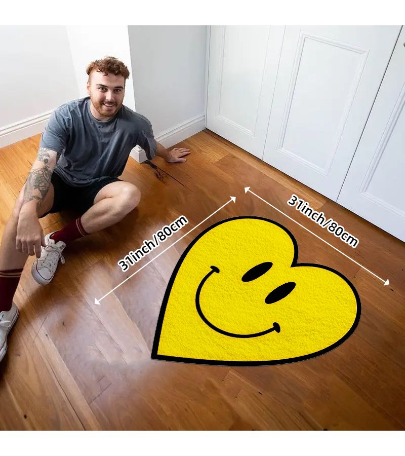 1 Pc Valentine S Day Smile Yellow Love Rug Heart Shaped Non Slip Washable Bathroom Mat 31 By 31 Inch Decorative Kitchen Floor Mat For Bedroom Shower - Image 5