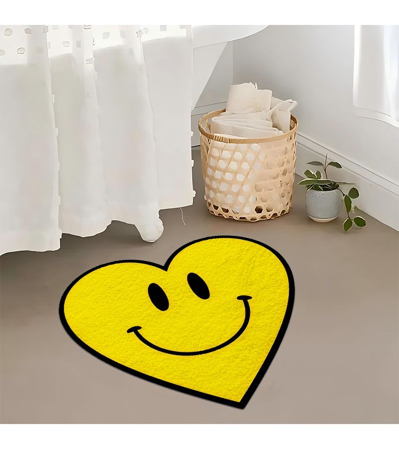 1 Pc Valentine S Day Smile Yellow Love Rug Heart Shaped Non Slip Washable Bathroom Mat 31 By 31 Inch Decorative Kitchen Floor Mat For Bedroom Shower - Image 2