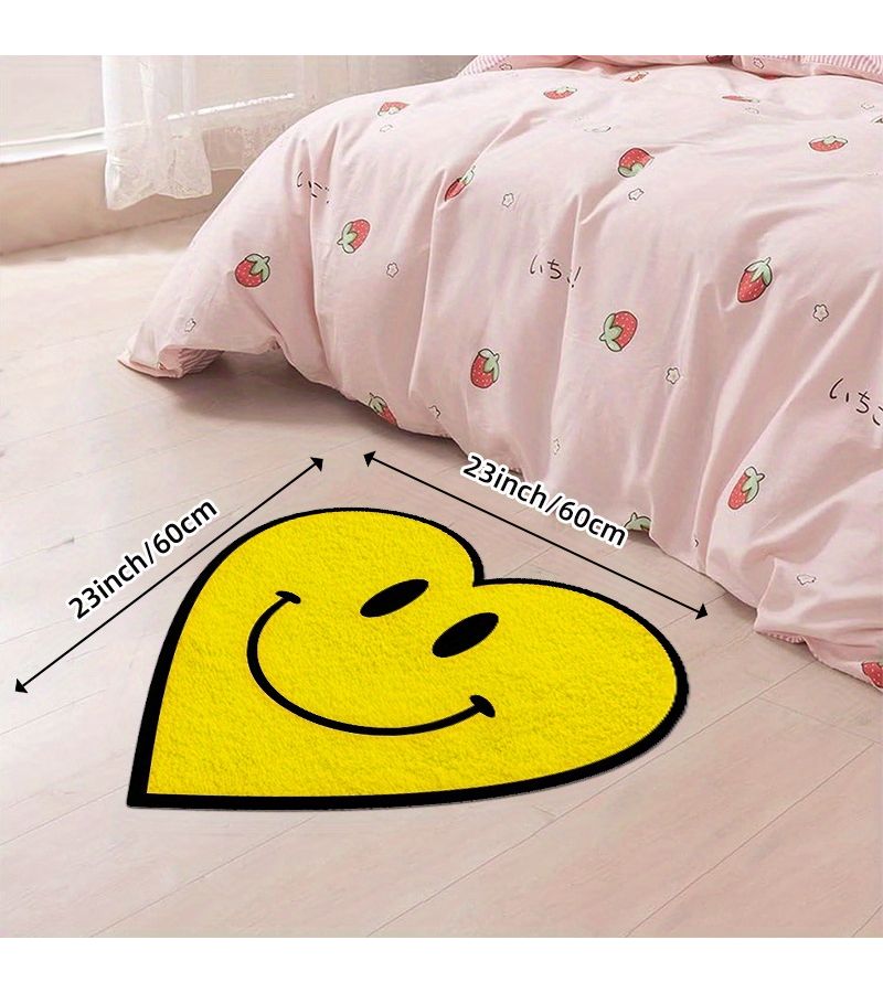 1 Pc Valentine S Day Smile Yellow Love Rug Heart Shaped Non Slip Washable Bathroom Mat 31 By 31 Inch Decorative Kitchen Floor Mat For Bedroom Shower - Image 3