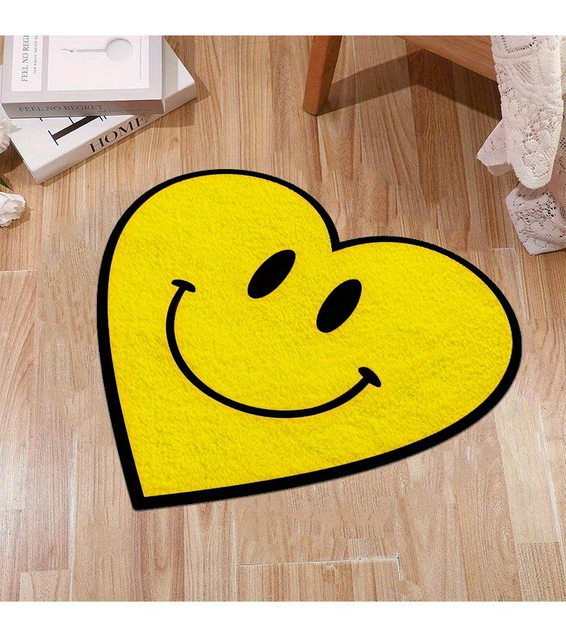 1 Pc Valentine S Day Smile Yellow Love Rug Heart Shaped Non Slip Washable Bathroom Mat 31 By 31 Inch Decorative Kitchen Floor Mat For Bedroom Shower - Image 1