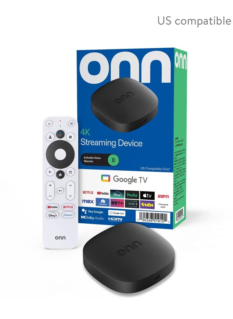 ONN 4K Streaming Device with Google TV, Ultra HD Media Player, Fast Streaming Performance, 8GB Storage, 2GB RAM, Voice Control Remote, Smart Entertainment Solution - Image 1