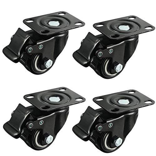 INDIAN DECOR 41250 Trolley Brake Swivel Caster, 2 Inch Polyurethane Wheel, Top Plate, Double Bearing, 4 Pack (2 nos with Brakes and 2 nos Without Brakes) - Image 1