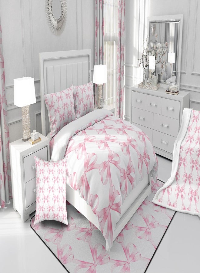 Feelyou Pink Bow Bed Sheets Set Queen Size Dreamy Princess Style Sheet Set Girly Kawaii Bowknot Geometric Grids Sheets with Deep Pocket Fitted Sheet for Fairy Tale Theme Bedding Set 2 Pillow Case - Image 5