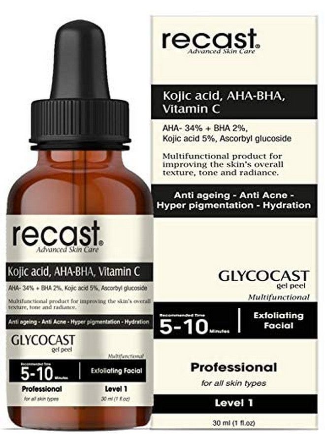 RECAST محلول تقشير حمض كوجيك 5% AHA 34% BHA 2% فيتامين C جل تقشير تركيبة جليكوكاست لمكافحة الشيخوخة وحب الشباب والتصبغات والندبات 30 مل - Image 1