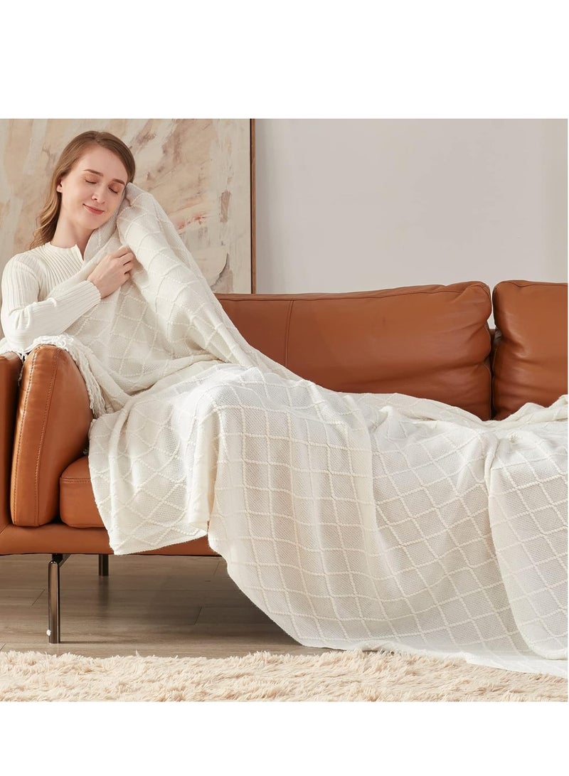 TRASSLE Knitted Throw Blankets for Couch and Bed,Soft Cozy Knit Blanket with Tassel,Lightweight Decorative Blankets and Throws,Farmhouse Warm Woven Blanket for Men and Women  - Image 4