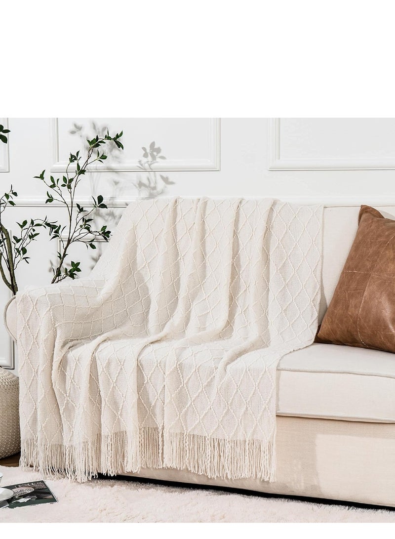 TRASSLE Knitted Throw Blankets for Couch and Bed,Soft Cozy Knit Blanket with Tassel,Lightweight Decorative Blankets and Throws,Farmhouse Warm Woven Blanket for Men and Women  - Image 2