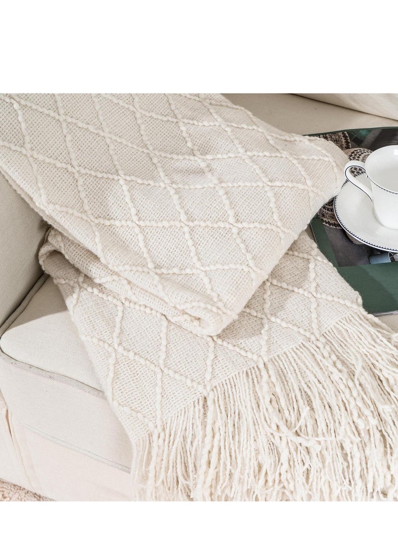 TRASSLE Knitted Throw Blankets for Couch and Bed,Soft Cozy Knit Blanket with Tassel,Lightweight Decorative Blankets and Throws,Farmhouse Warm Woven Blanket for Men and Women  - Image 1