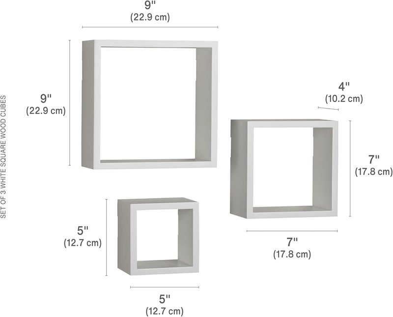 MELANNCO Floating Square Cube Shelves, for Bedroom, Living Room, Bathroom, Kitchen, Nursery, White, 3 Count, 5140525 - Image 3