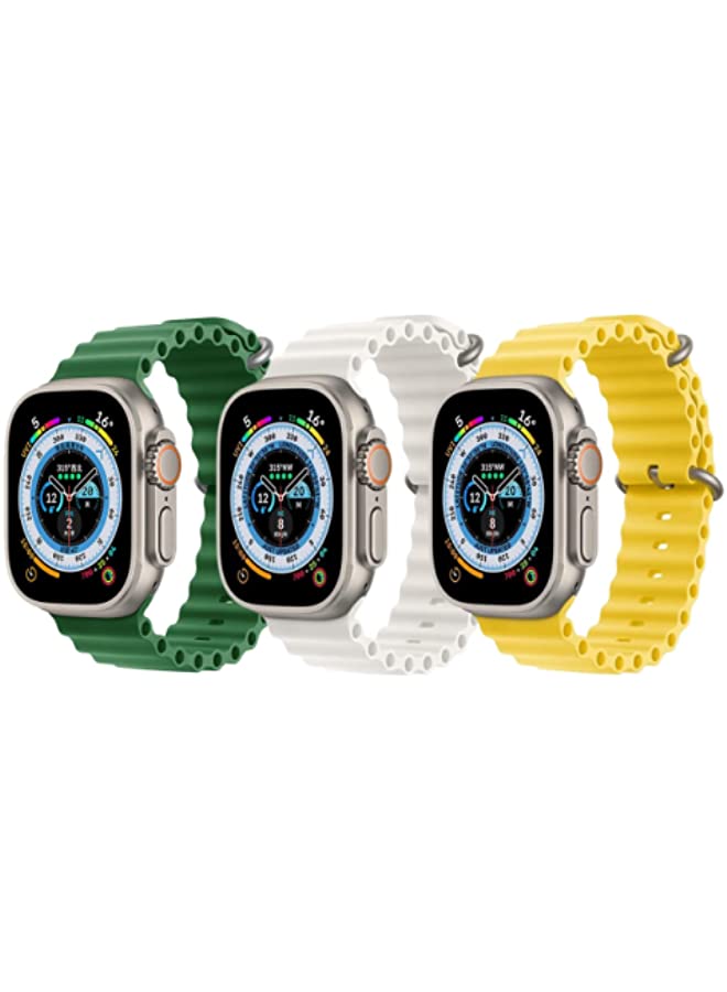 IAF Silicone Ocean Band Strap for Apple Watch 38/40/41mm Dark Green/Snow White/Yellow Set of 3