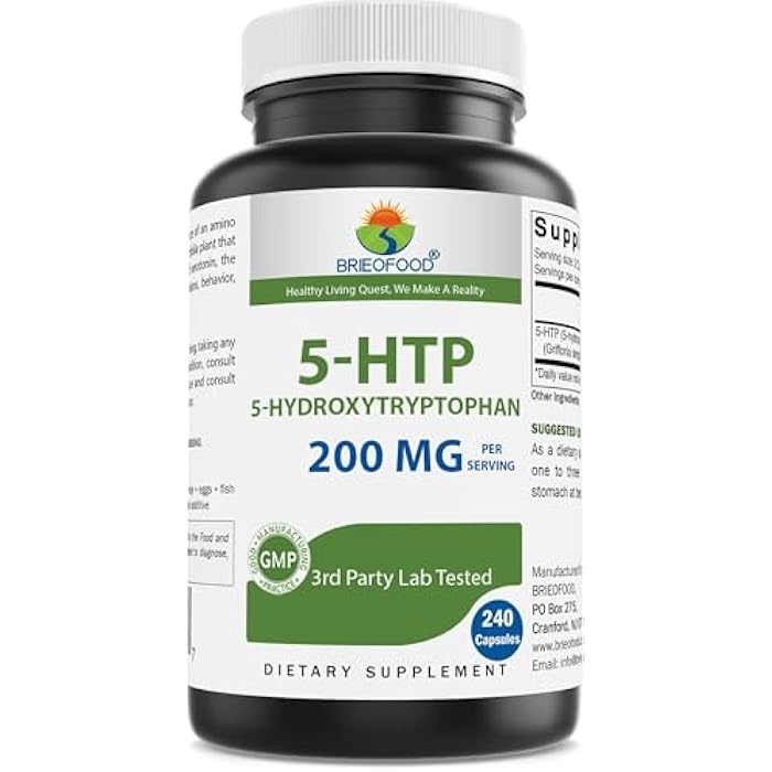 Brieofood 5-HTP 200mg per Serving - 240 Capsules - 5-Hydroxytryptophan for Healthy Relaxation - 3rd Party Lab Tested - Image 1