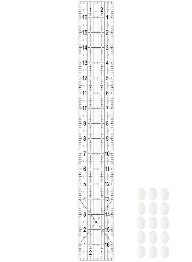 VPVPV Acrylic Quilters Ruler,Sewing Ruler,3-Inch by 17-Inch, Non Slip Rings 15 Pieces for Quilting and Sewing (Clear) - Image 1