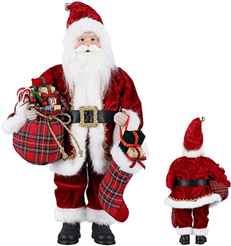 Uten 18 Santa Claus Decorations Standing Christmas Santa Claus Figurine Figure Decor Christmas Sock and Gifts Bag Christmas Decoration Indoor Birthday Gifts Red - Image 1