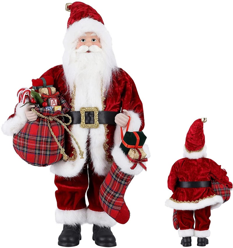 Uten 18 Santa Claus Decorations Standing Christmas Santa Claus Figurine Figure Decor Christmas Sock and Gifts Bag Christmas Decoration Indoor Birthday Gifts Red - Image 2