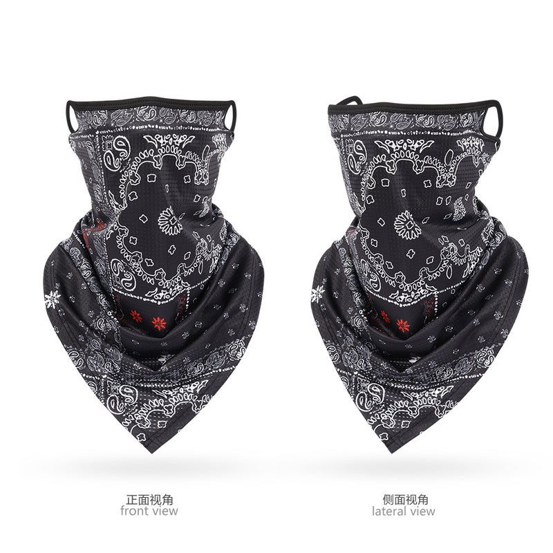 Generic Ice Silk Mesh Triangle Bandana Breathable Cycling UV Protection Unisex Outdoor Neck Gaiter Black and Red New Cashew Flower