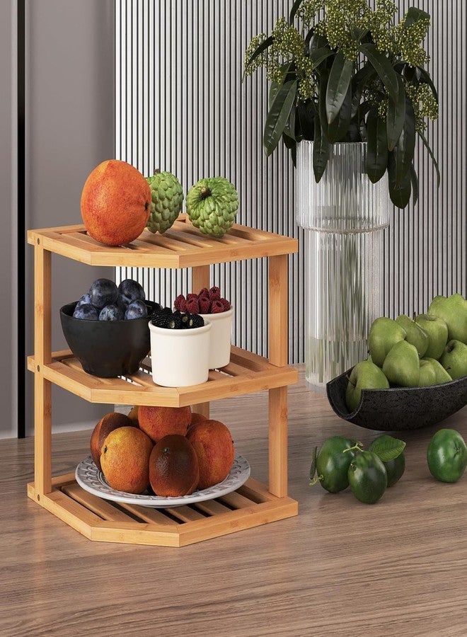 Matiko 3 Tier Bamboo Corner Shelf,Dish Drying Rack,Plate Organizer,Spice Rack for Countertop ＆ Cabinet,Bathroom Counter Organizer,Kitchen Cabinet Organizer,Pantry Organization and Storage - Image 1