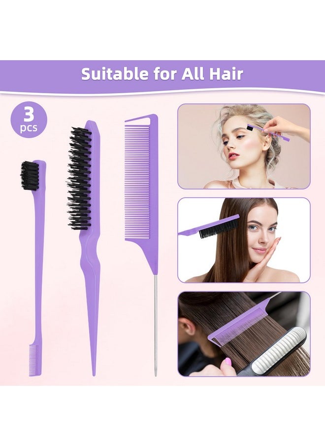 SUPHOUSE - 3pcs Hair Styling Comb Set Hair Dressing Tools Teasing Hair Brush Stainless Steel Rat Tail Comb Edge Control Hair Brush for Back Brushing, Combing, Braiding, Slicking Hair for Women - Image 1