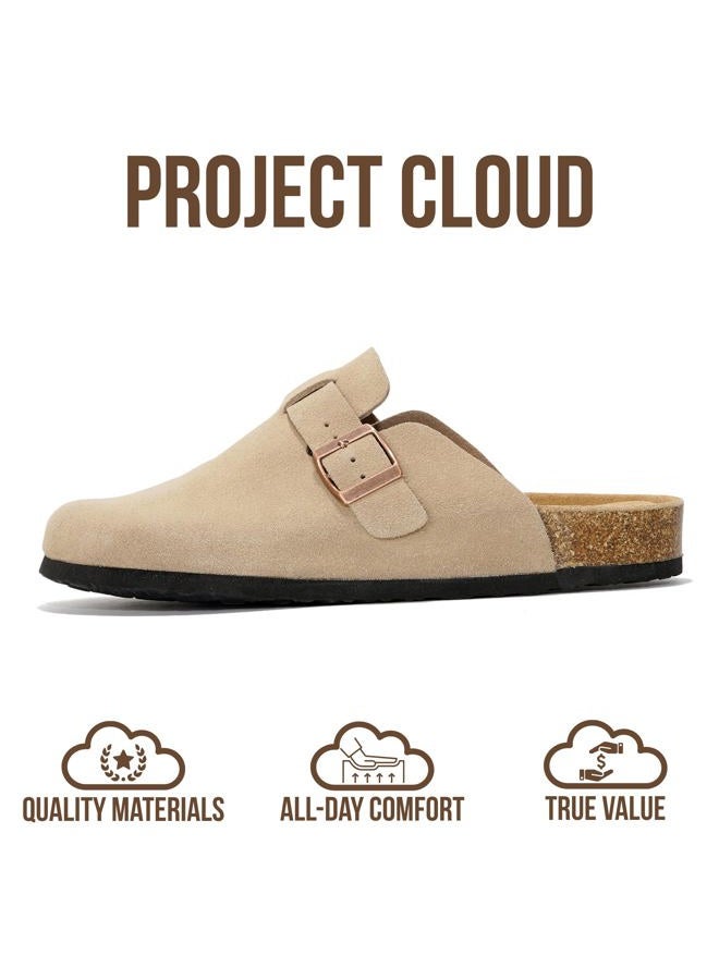 Project Cloud Mens Clogs - Full Grain Genuine Leather Memory Foam Clogs for Men Arch Support Cork Footbed - Non Slip Platform Mules (Brooklyn), Sand Suede, 10 - Image 4
