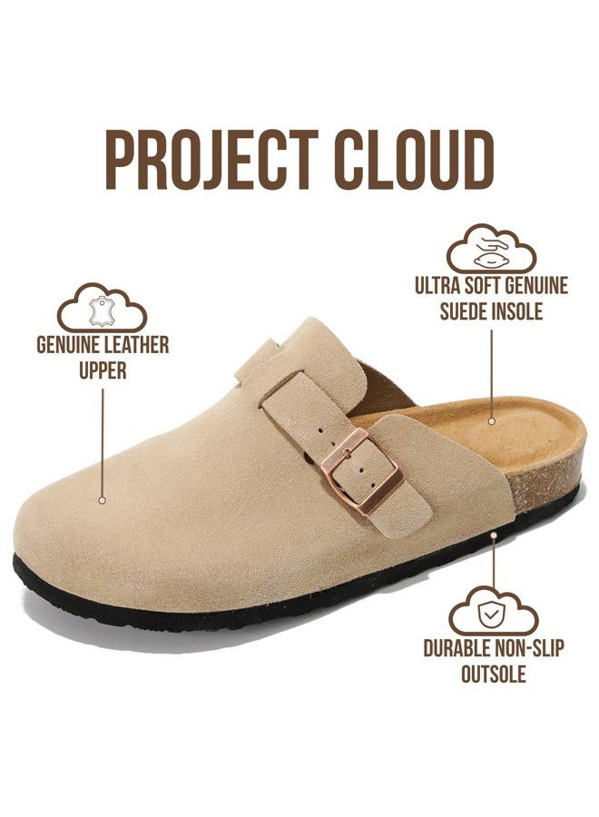 Project Cloud Mens Clogs - Full Grain Genuine Leather Memory Foam Clogs for Men Arch Support Cork Footbed - Non Slip Platform Mules (Brooklyn), Sand Suede, 10 - Image 3