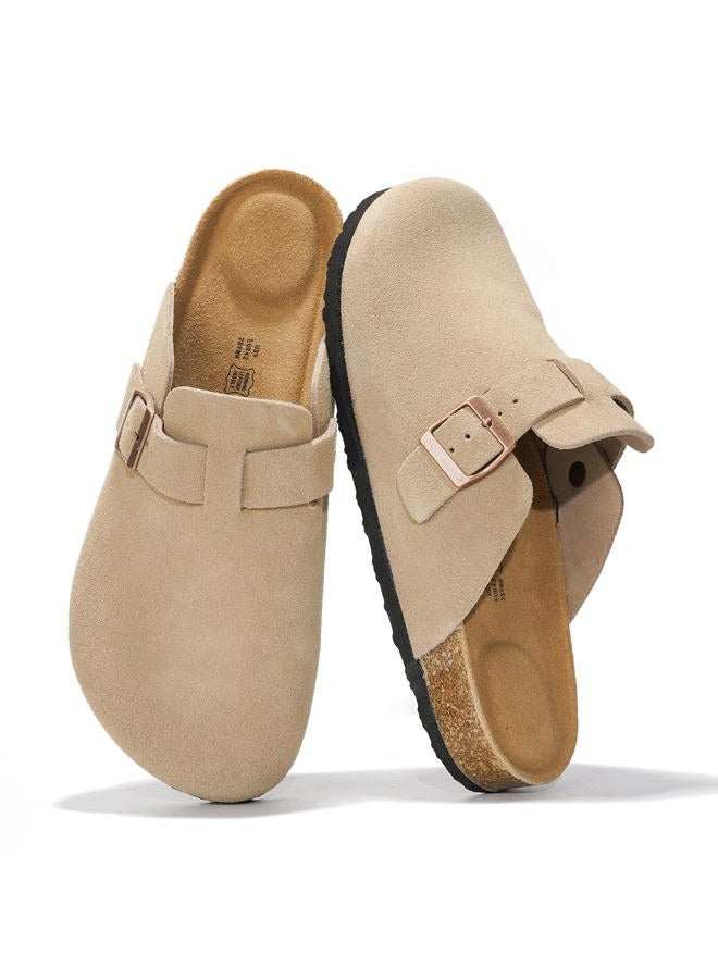 Project Cloud Mens Clogs - Full Grain Genuine Leather Memory Foam Clogs for Men Arch Support Cork Footbed - Non Slip Platform Mules (Brooklyn), Sand Suede, 10 - Image 1
